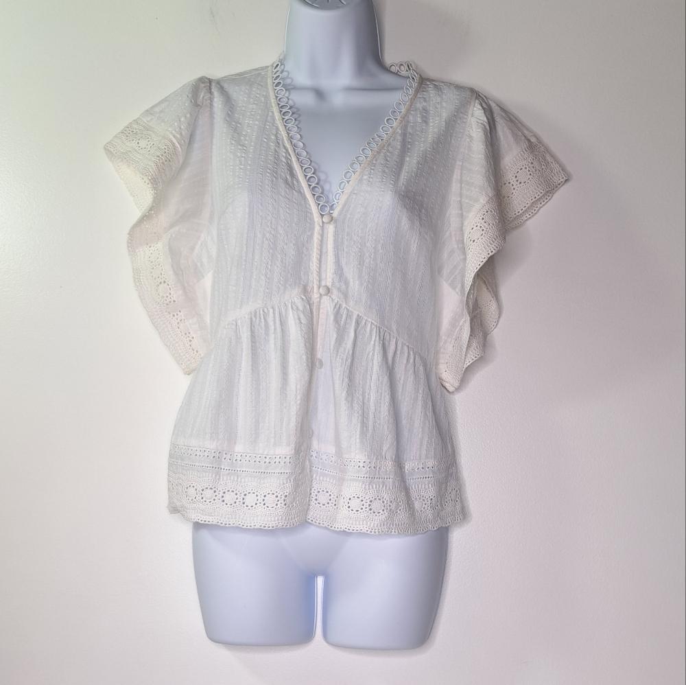 Express Embroidered Off White Cotton Top Size XS